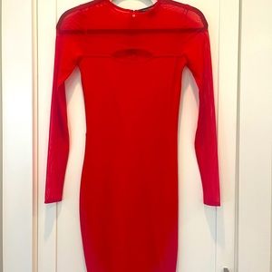 FRENCH CONNECTION Red Dress with chest plate peep hole and sheer bodice.  SZ 0